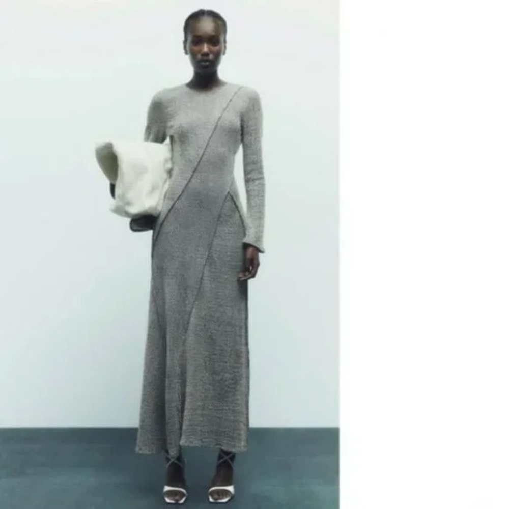 Zara Gray Long Sleeve Maxi Dress